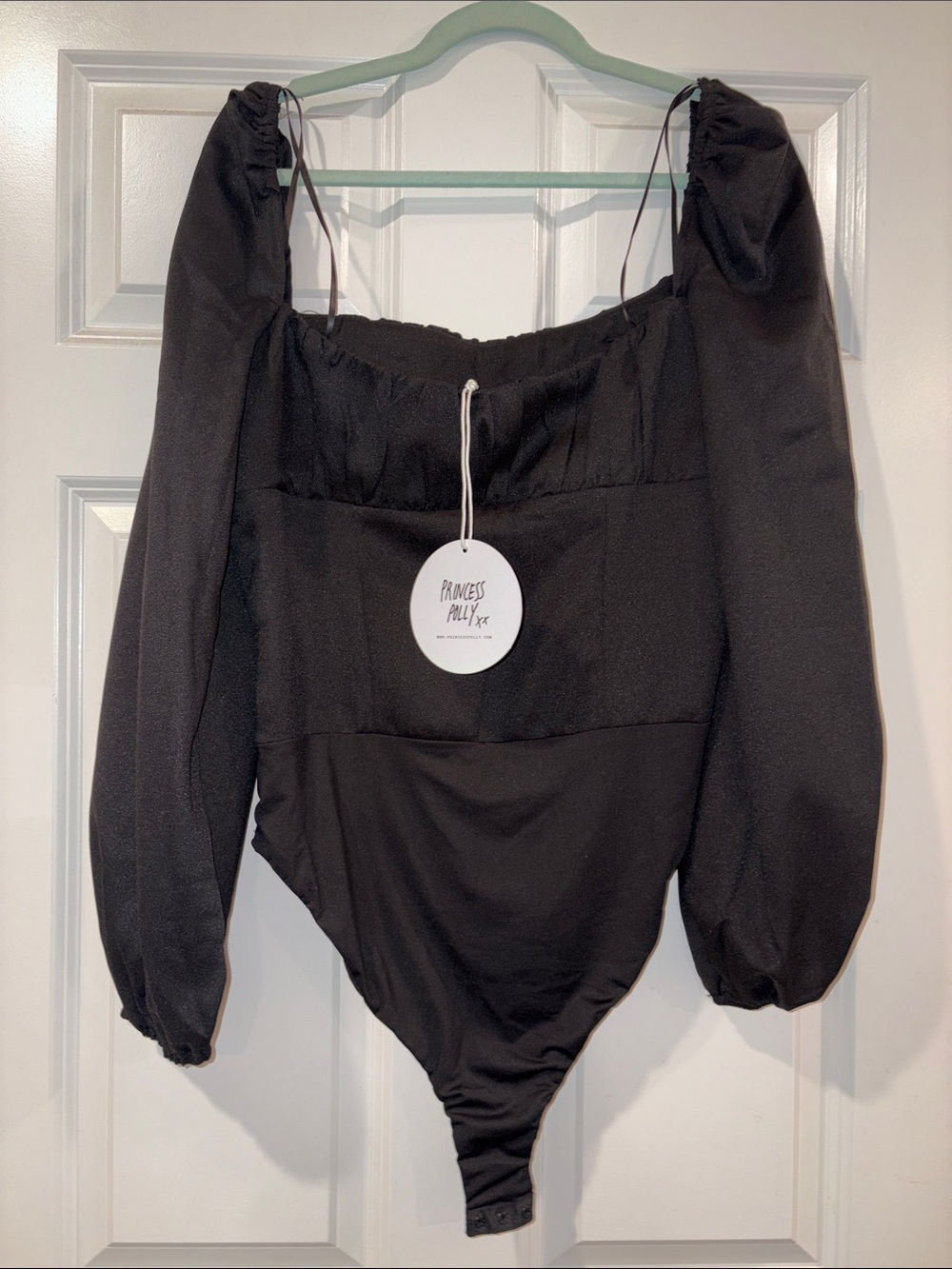 Princess Polly Black Puff Sleeve Square Neck Bodysuit
